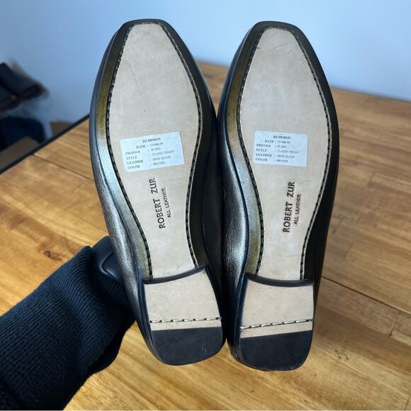 Robert Zur Bronze Metallic Leather Slip On Loafers Shoes Size 6 - Picture 5 of 7